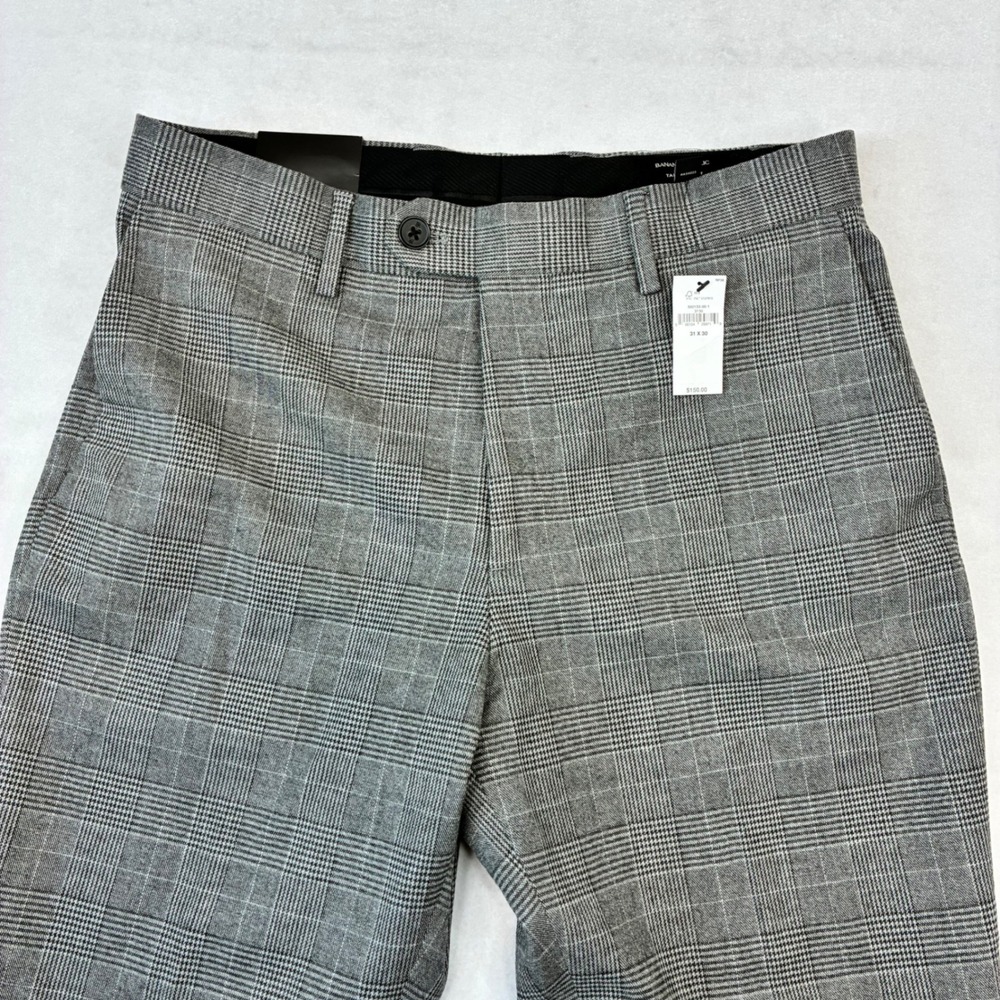 Banana Republic Dress Pants Mens 31x29 Grey Glen Plaid Tailored Fit New NWT